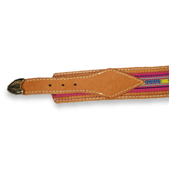 Vintage Aztec Leather Western Belt – SZ S – Boho Style-1.5" Wide - Picture 7 of 9